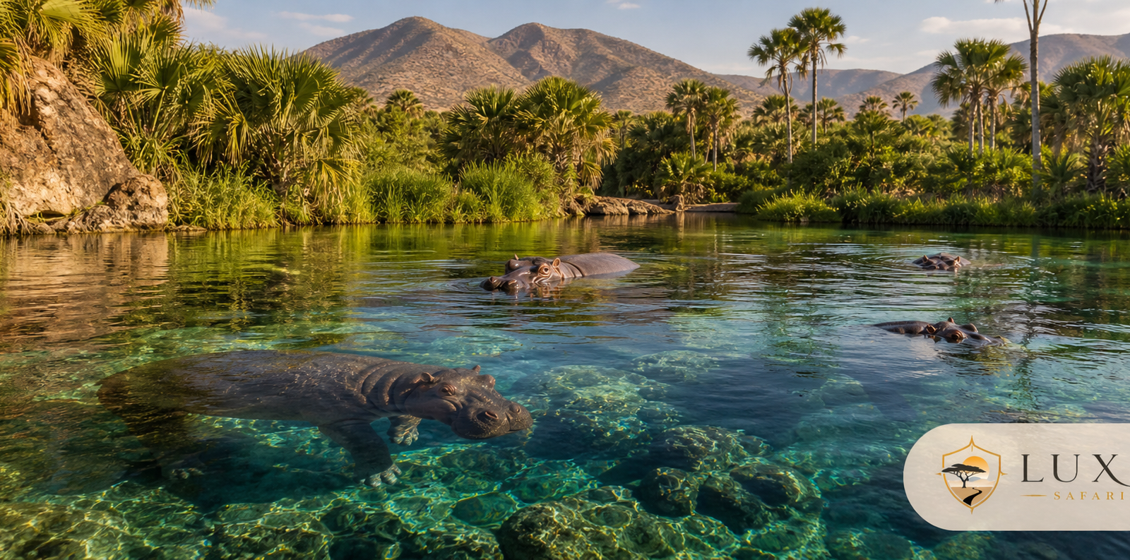 Mzima Springs in Tsavo West with the Luxury Safari Tours logo