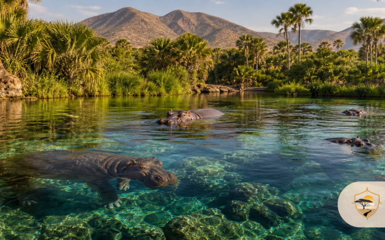 Mzima Springs in Tsavo West with the Luxury Safari Tours logo
